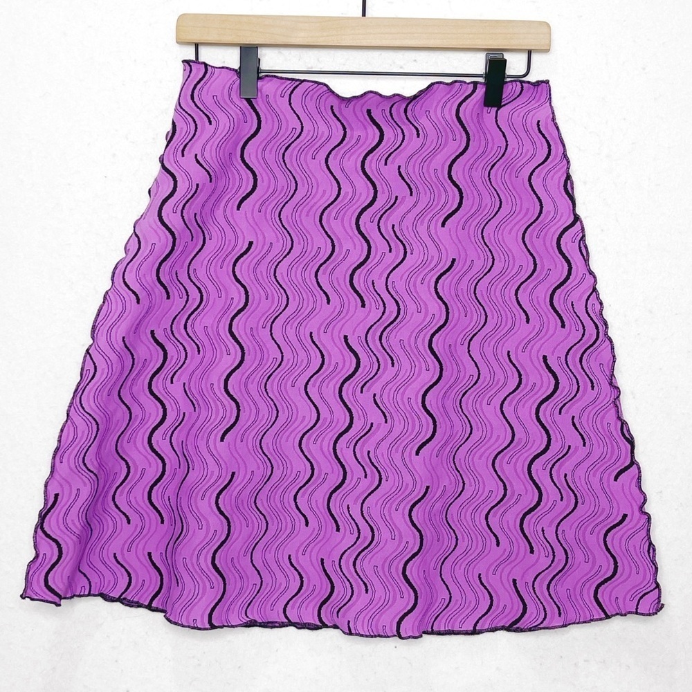 Haystack A-Line Lettuce Edge Black Purple Skirt Made in USA